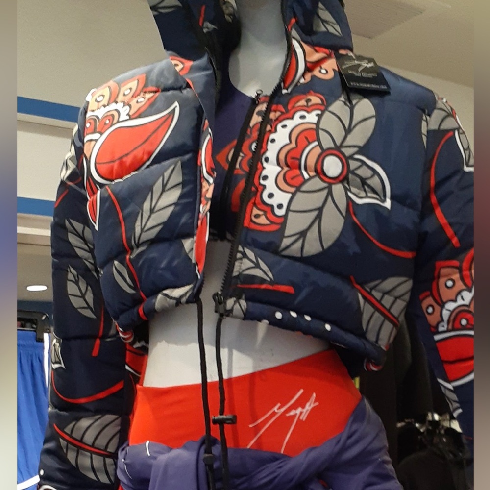 Mega Fashion Club Bubble Jacket, Crop Floral Patterned Women's Jacket, Front Zip